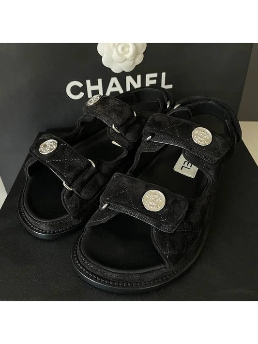 Sandals CC Logo Women Velvet Velcro Black G35927 - CHANEL - BALAAN 1