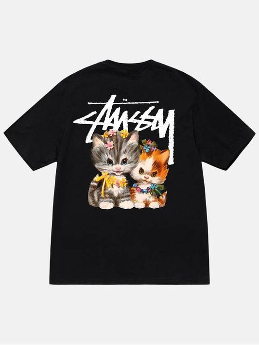 Kitten Print Short Sleeve T-Shirt Black - STUSSY - BALAAN 2