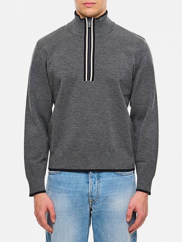 Merino wool Milanese stitch zip up knit top medium gray - THOM BROWNE - BALAAN 2