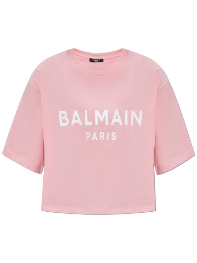 Balmain Short T-shirt With Printed Logo, Women's, Pink - BALMAIN - BALAAN 1