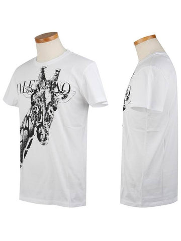 Unisex RV3MG00 0BO Giraffe motif white Tshirt - VALENTINO - BALAAN 1