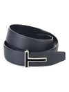 Silver T Logo Buckle Reversible Belt Black - TOM FORD - BALAAN.