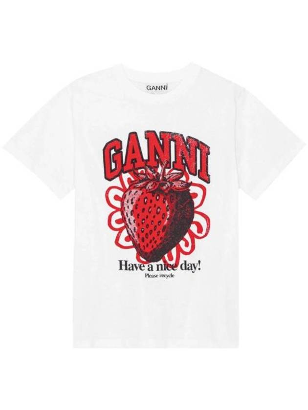 Strawberry Print Cotton Short Sleeve T-Shirt Grey - GANNI - BALAAN 1