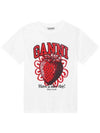 Strawberry Print Cotton Short Sleeve T-Shirt Grey - GANNI - BALAAN 1