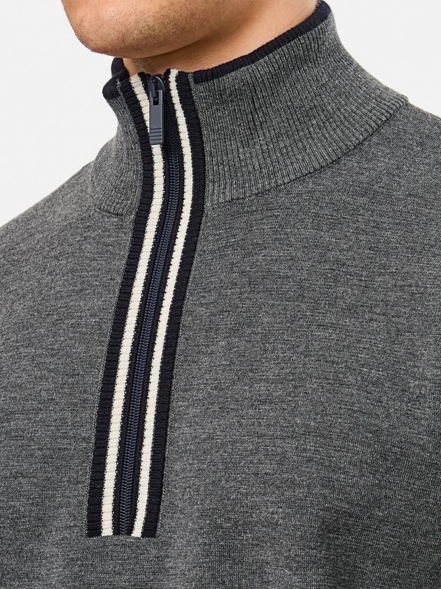 Merino wool Milanese stitch zip up knit top medium gray - THOM BROWNE - BALAAN 5