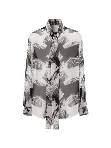 Women's Monochrome Print Silk Blouse Black - BURBERRY - BALAAN 1