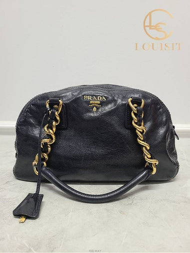 Used luxury goods Lewis It Black calfskin gold logo chain shoulder bag - PRADA - BALAAN 1