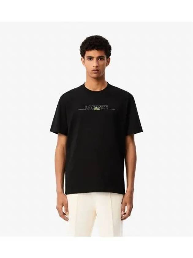 Men s MIF Lettering Stitch Short Sleeve T Shirt Black - LACOSTE - BALAAN 1