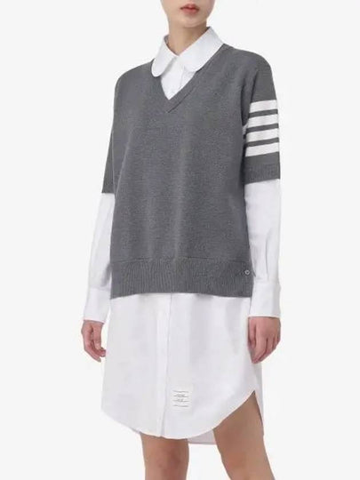 Women's 4 Bar Cotton Shirt Midi Dress White Grey - THOM BROWNE - BALAAN 2