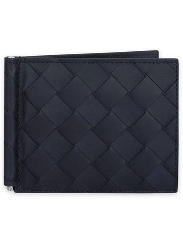 Intrecciato Money Clip Half Wallet Navy - BOTTEGA VENETA - BALAAN 1