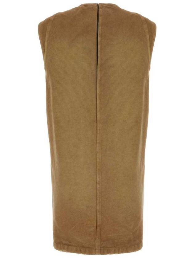 Sleeveless Canvas Mini Dress Camel - PRADA - BALAAN 3