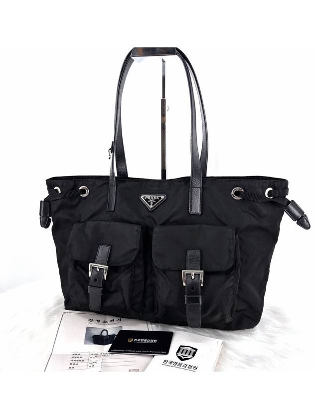 Nylon triangle logo pocket shoulder bag shopper black - PRADA - BALAAN 1