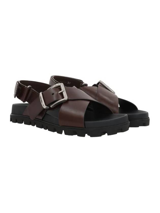 Women's Sporty Leather Sandals Dark Brown - MIU MIU - BALAAN 3