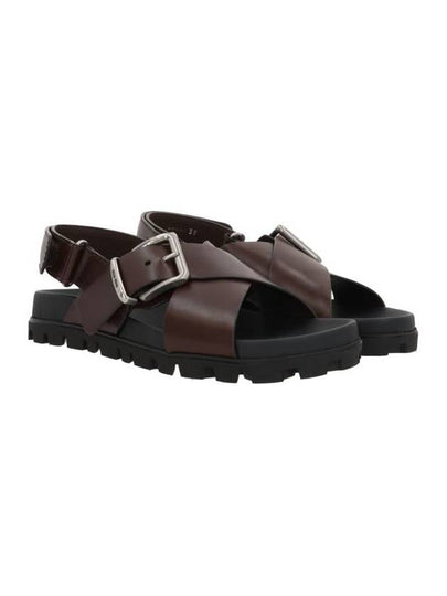 Women's Sporty Leather Sandals Dark Brown - MIU MIU - BALAAN 2