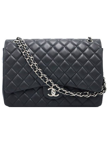 Chanel A58601 Black Caviar Silver Chain Classic Maxi Two Flap Shoulder Bag 14th - CHANEL - BALAAN 1