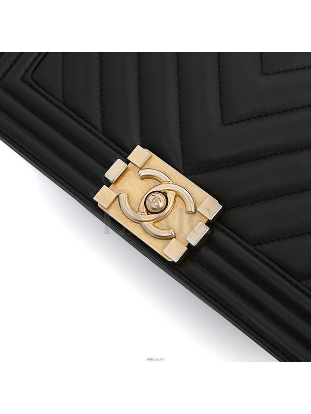 Classic Boy Bag Chevron Black Gold Chain Shoulder Flap - CHANEL - BALAAN 7