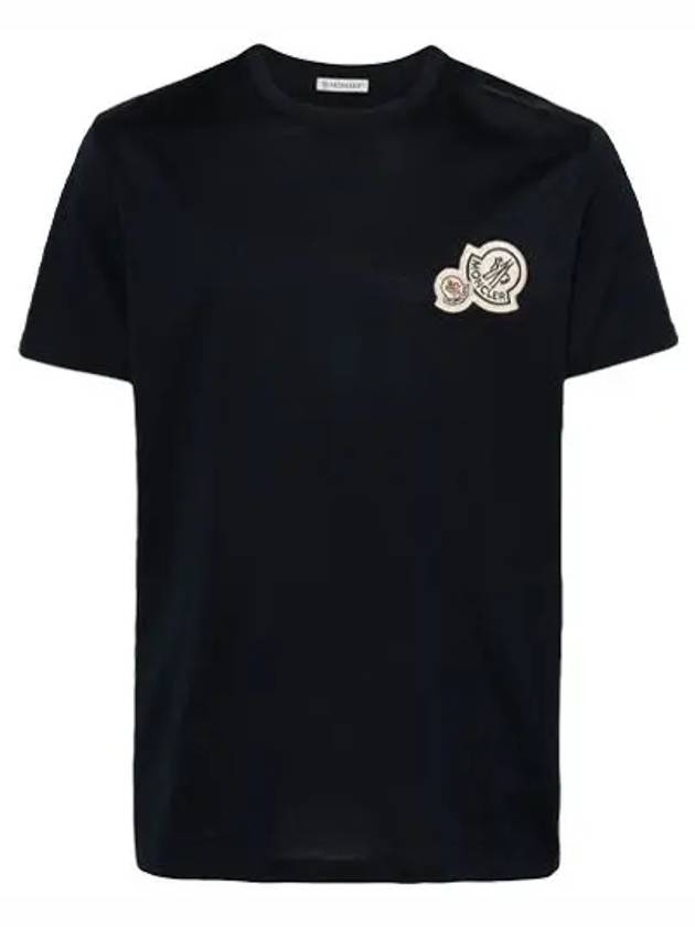 Double logo patch round short sleeve t shirt blue navy men s 8C00025 8390Y 773 - MONCLER - BALAAN 1