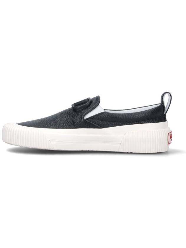 V Logo Leather Slip-On Black - VALENTINO - BALAAN 4