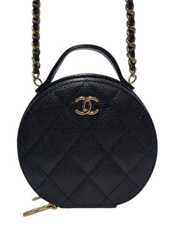 AP2502 Black Caviar Top Handle Tambourine Gold Chain Cross Bag - CHANEL - BALAAN 1