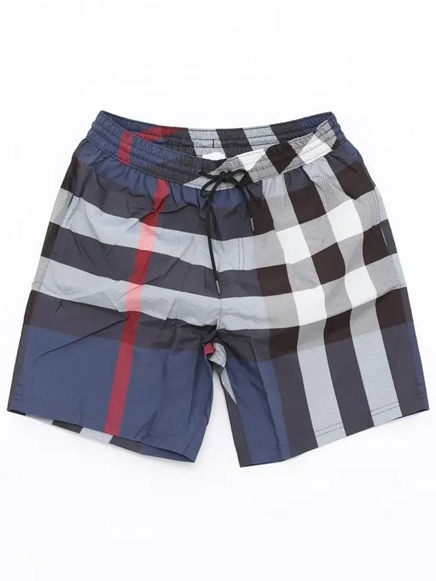 Men's Check Drawstring Swim Shorts Carbon Blue - BURBERRY - BALAAN 3