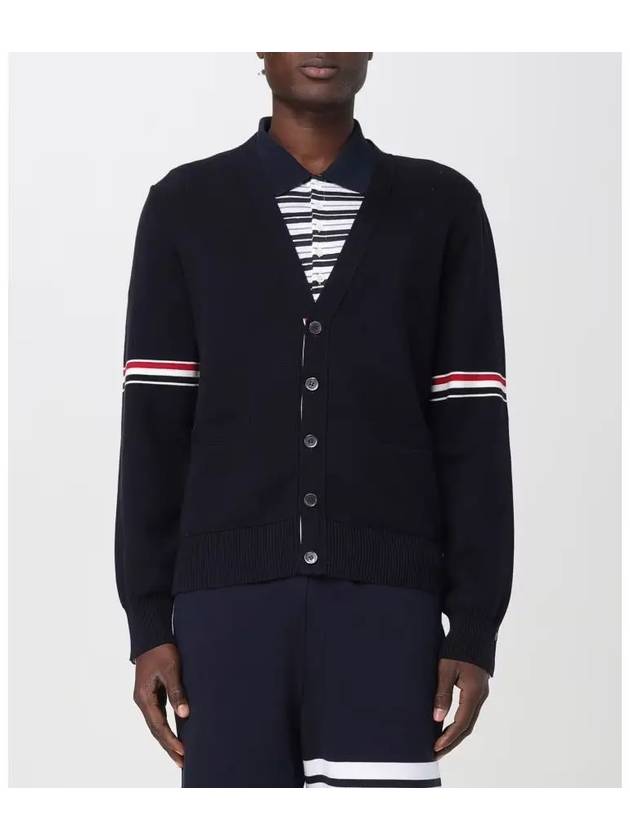 Milano Stitch Sprite Armband Cotton V-neck Cardigan Navy - THOM BROWNE - BALAAN 4