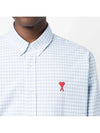 Small Heart Logo Gingham Button Long Sleeves Shirt Sky Blue - AMI - BALAAN 6