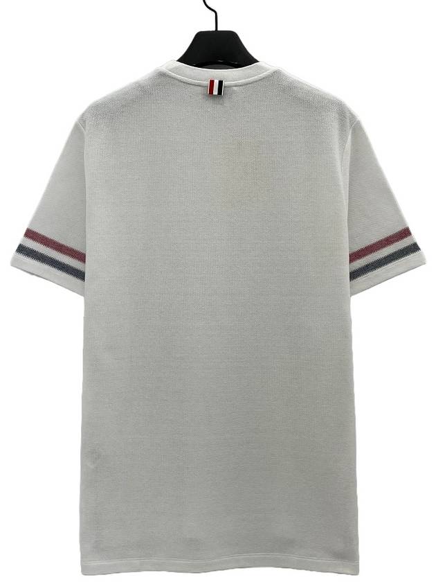 Textured Cotton Stripe Short Sleeve T-Shirt White - THOM BROWNE - BALAAN 3