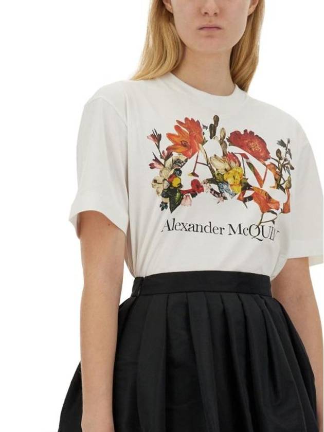 Dutch Flower Logo-Prined Crewneck Short Sleeve T-Shirt White - ALEXANDER MCQUEEN - BALAAN 5