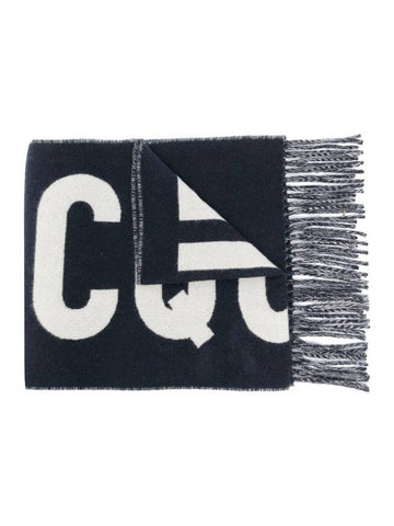 L'Echarpe Fringe Logo Virgin Wool Muffler Navy - JACQUEMUS - BALAAN.