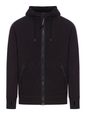 Diagonal Raised Fleece Zip-Up Hoodie Black - CP COMPANY - BALAAN 1