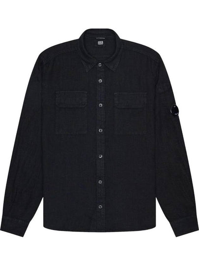 Linen Pocket Long Sleeve Shirt Black - CP COMPANY - BALAAN 2