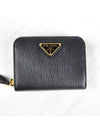 Vitello Triangle Logo Zip Around Coin Purse Black - PRADA - BALAAN 3