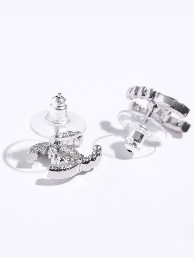 CC Logo Pearl Crystal Earrings Silver - CHANEL - BALAAN 4