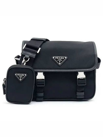 Triangle Logo Re-Nylon Saffiano Leather Cross Bag Black - PRADA - BALAAN 2