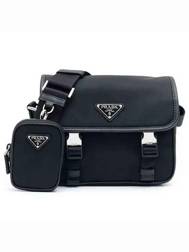 Triangle Logo Re-Nylon Saffiano Leather Cross Bag Black - PRADA - BALAAN 3