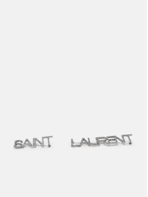 Crystal Brass Pin Brooch Oxidized Silver - SAINT LAURENT - BALAAN 2