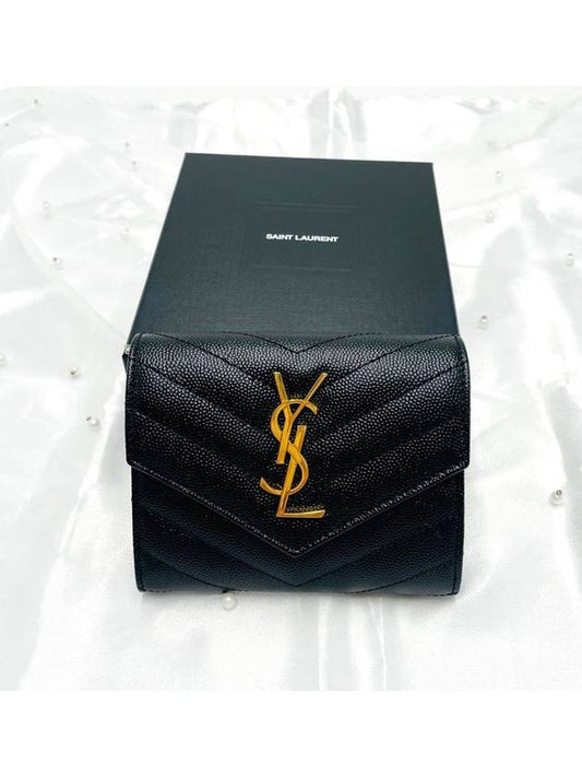 Gold monogram flap 3 fold bifold wallet 403943 BOW01 - SAINT LAURENT - BALAAN 1