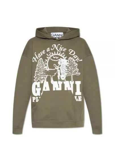 Cotton Hoodie Army Green - GANNI - BALAAN 2