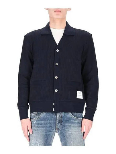 Logo Patch Rib Cardigan Navy - THOM BROWNE - BALAAN 2