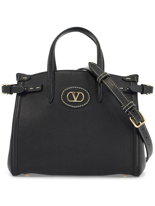 borsa tote piccola nera in pelle con logo oro - VALENTINO - BALAAN 1