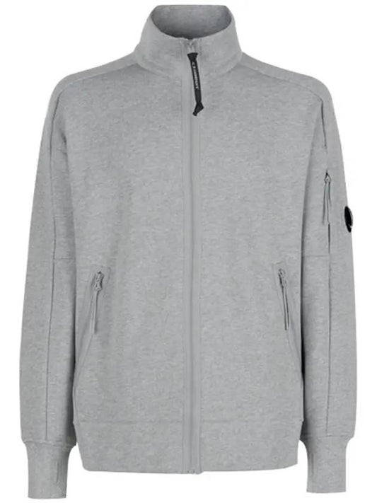 Lens Wappen Diagonal Fleece Zip-Up Jacket Grey Melange - CP COMPANY - BALAAN 1