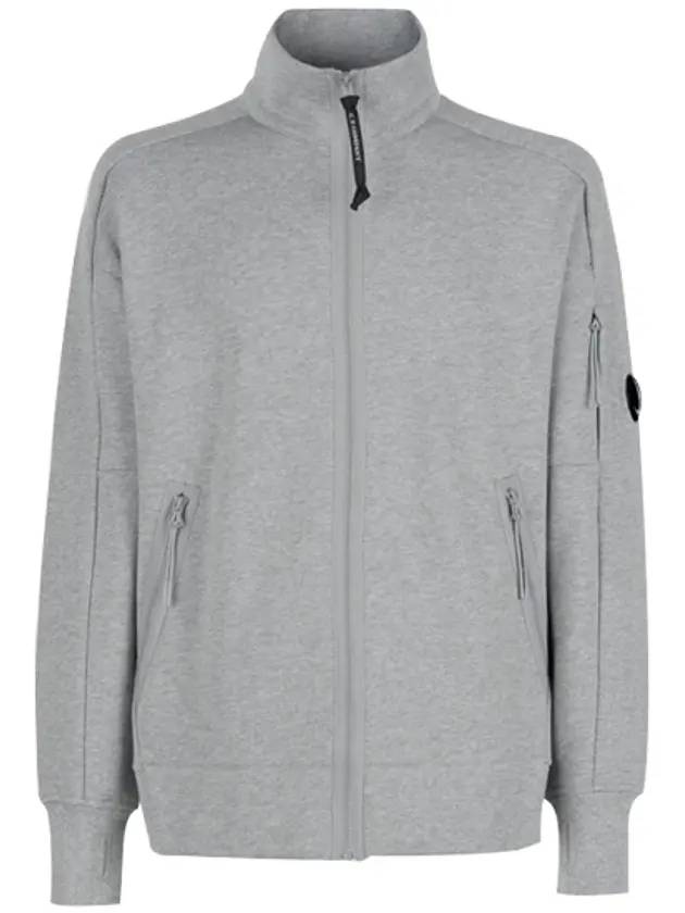 Lens Wappen Diagonal Fleece Zip-Up Jacket Grey Melange - CP COMPANY - BALAAN 1