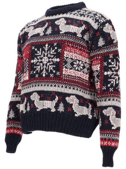 HOLIDAY HECTOR FAIRISLE JERSEY FLOAT JACQUARD RELAXED FIT CREW NECK PULLOVER IN  DONEGAL MOHAIR TWEE - THOM BROWNE - BALAAN 2