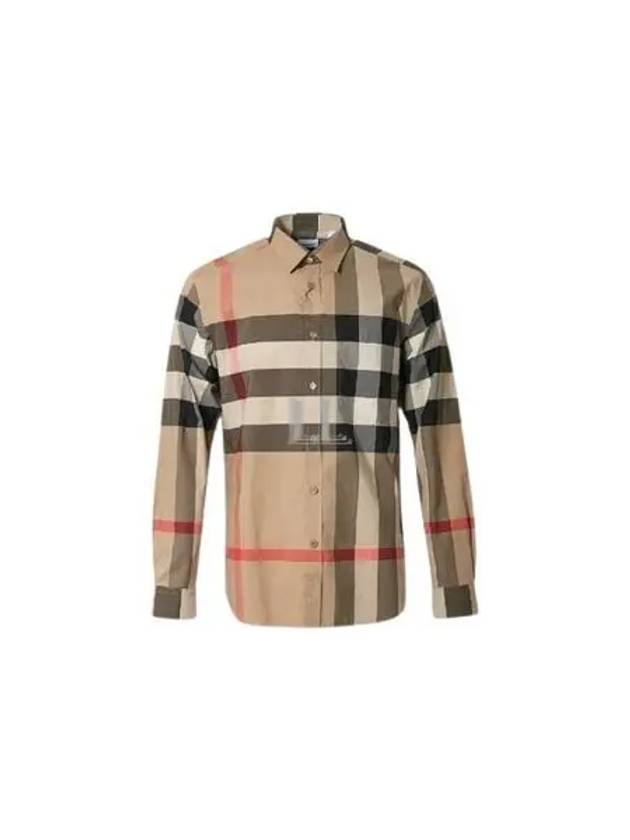 Check Stretch Cotton Poplin Long Sleeve Shirt Beige - BURBERRY - BALAAN 2