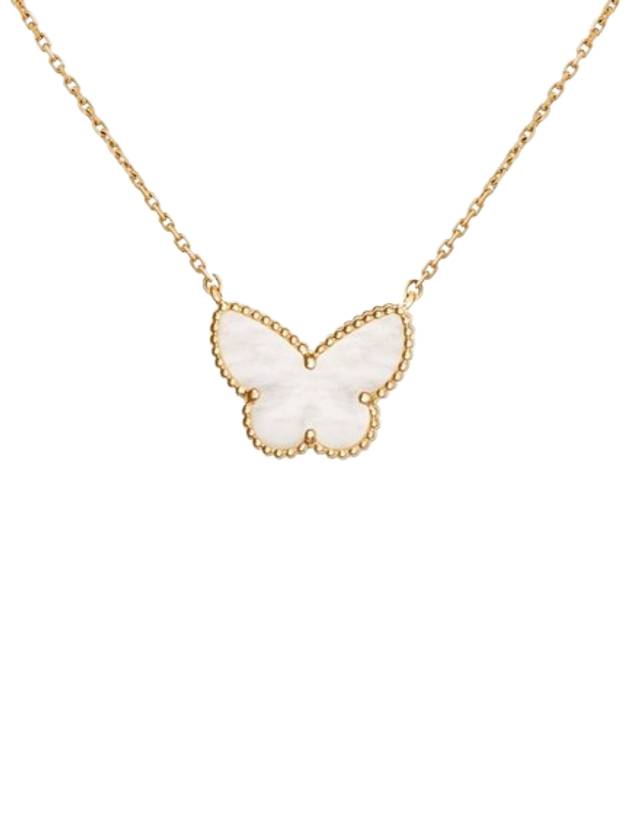 Lucky Alhambra Butterfly Pendant Necklace Yellow Gold Mother of Pearl - VANCLEEFARPELS - BALAAN 1