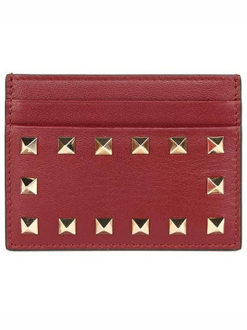 Rockstud Leather Card Wallet Red - VALENTINO - BALAAN 1