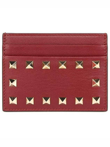 Rockstud Leather Card Wallet Red - VALENTINO - BALAAN 1