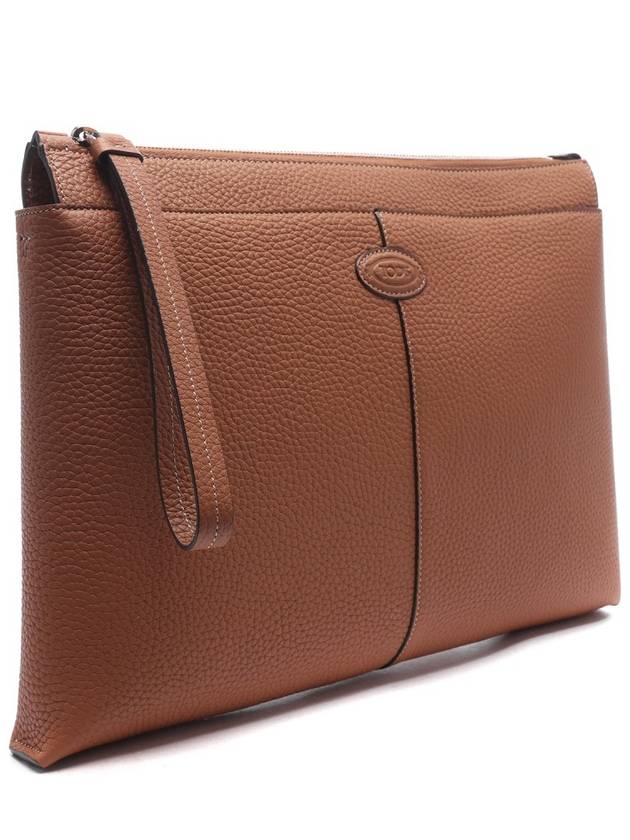 Logo Patch Document Leather Clutch Bag Brown - TOD'S - BALAAN 4