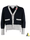 Three Stripe V Neck Cotton Cardigan Navy - THOM BROWNE - BALAAN 2