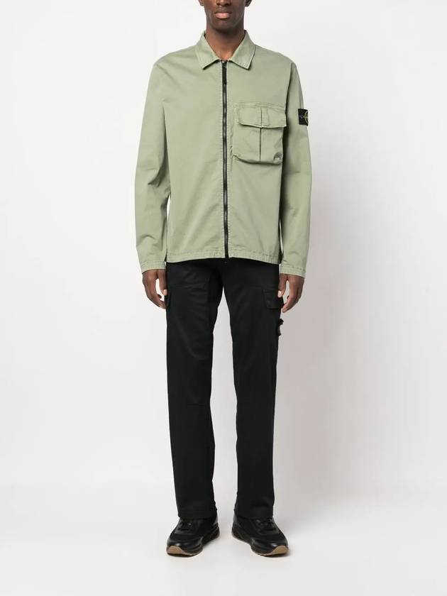 Garment Dyed Stretch Cotton Overshirt Jacket Sage Green - STONE ISLAND - BALAAN 6